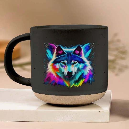 A cybernetic wolf in a futuristic art style Pottery Mugs