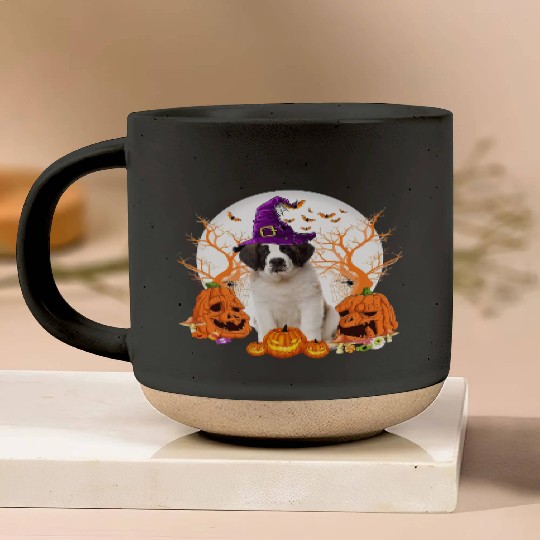 Dog Halloween Saint Bernard Dog Jack O Lantern Pottery Mugs