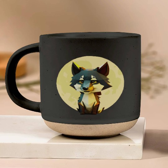 Wolf howling at the moon graphic Pottery Mugs