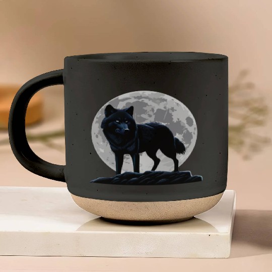 Wolf howling at the moon graphic Pottery Mugs