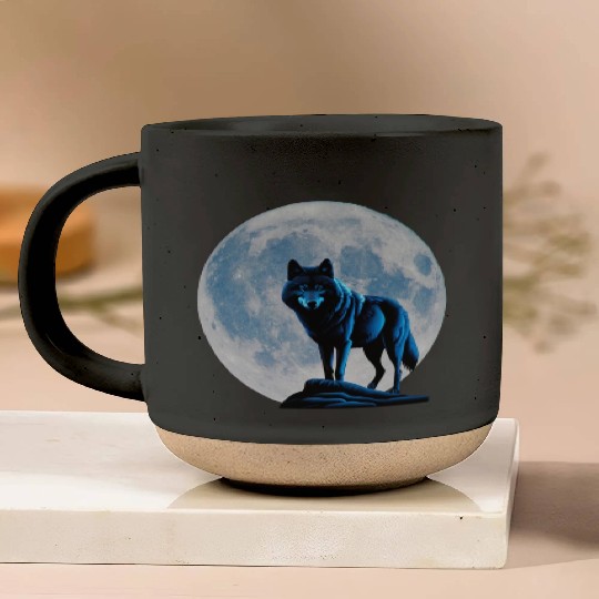 Wolf howling at the moon graphic Pottery Mugs