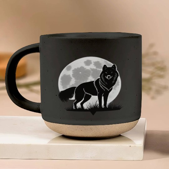 Wolf howling at the moon graphic Pottery Mugs