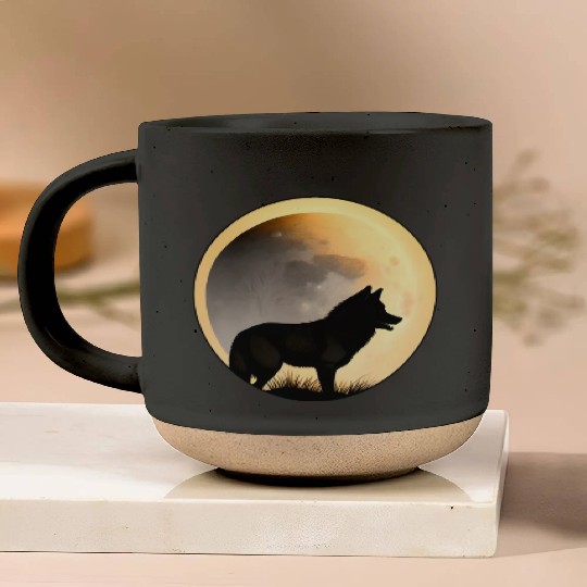 Wolf howling at the moon graphic Pottery Mugs