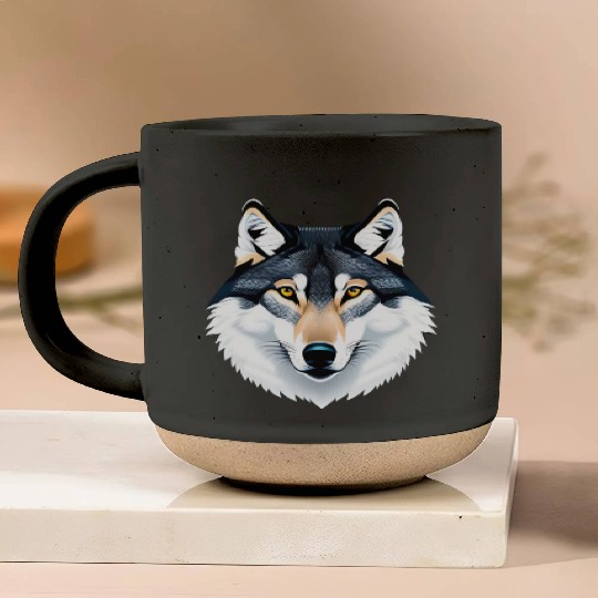 Wolf howling at the moon graphic Pottery Mugs