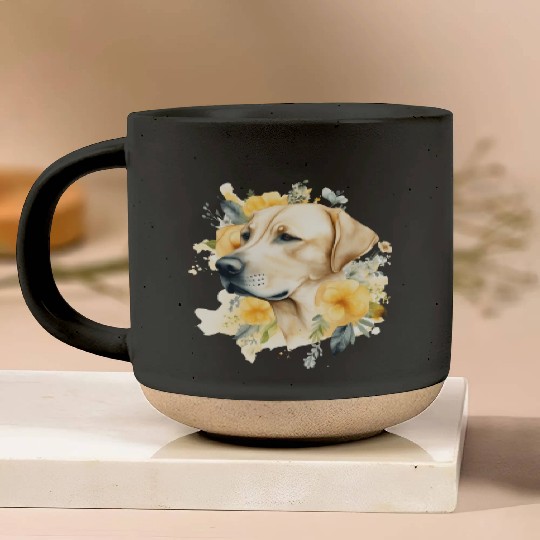 Yellow Lab Dog Watercolor Floral Pottery Mugs