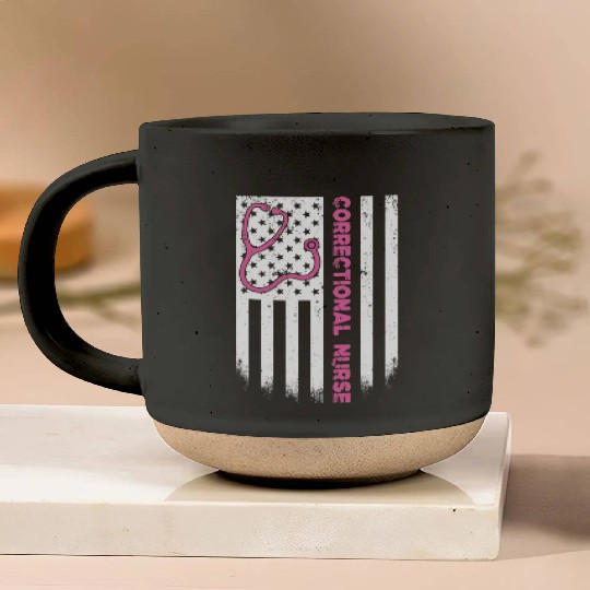 Correctional Nurse American flag US Stethoscope Pottery Mugs