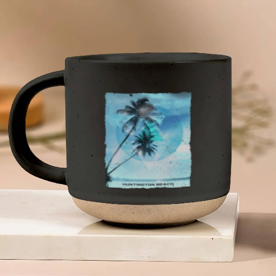 Artistic Huntington Beach California Palm Tree Pottery Mugs