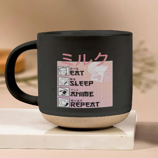 Eat Sleep Anime Repeat Straweberry Milk Japanese Pottery Mugs