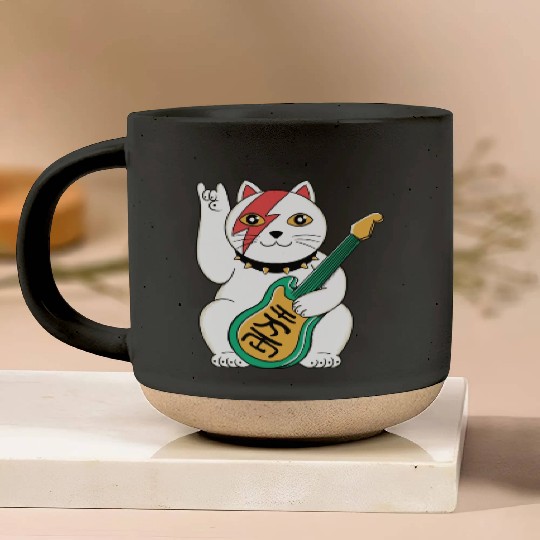 Lucky Cat Guitar Guitarist Pottery Mugs