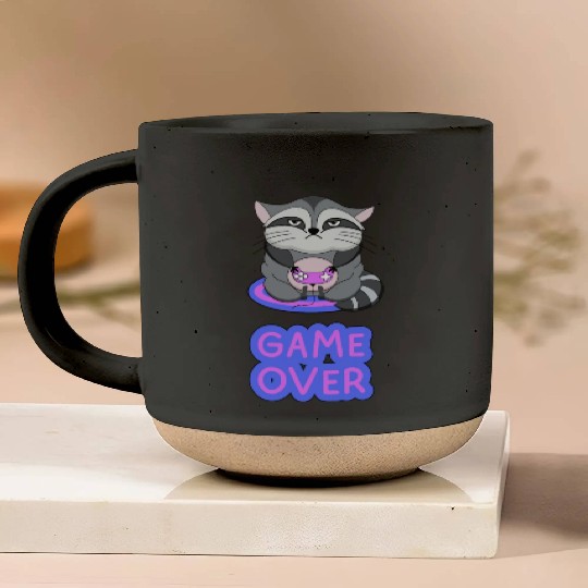 Game Over fat wicked raccoon playing on a console Pottery Mugs