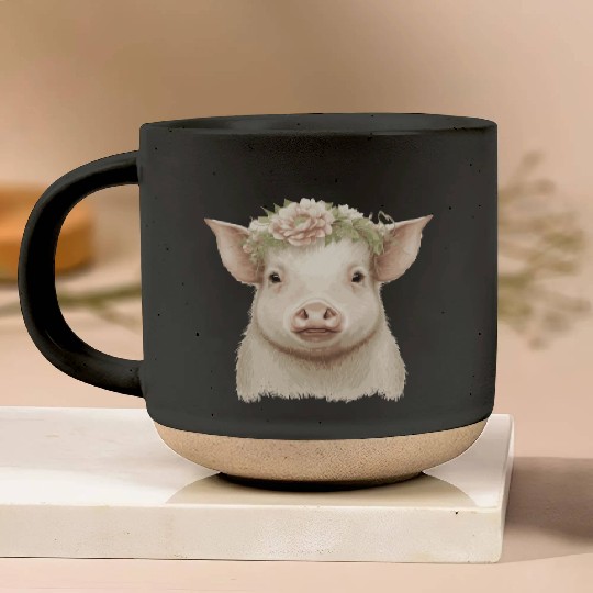 Piglet Flower Crown Pig Baby Floral Farm Animal Pe Pottery Mugs