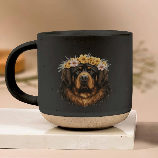 Tibetan Mastiff Flower Crown Floral Farm Animal Pe Pottery Mugs