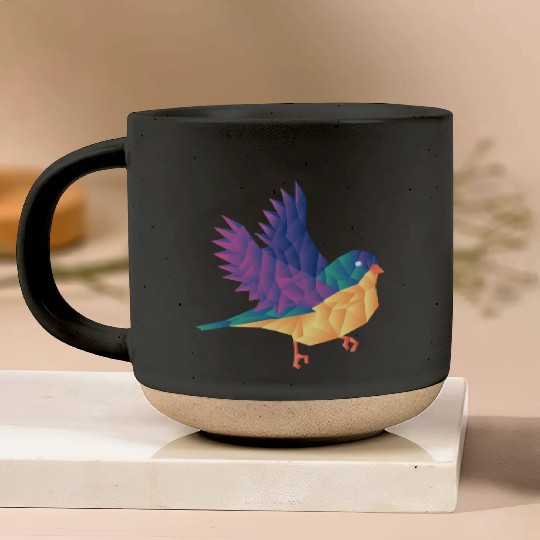 Polygon Shape Multi Colored Bird Pattern Nature Pottery Mugs