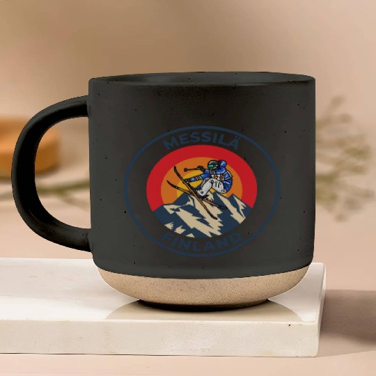 Retro Skiing in Messilä Finland Sunset Vintage Pottery Mugs