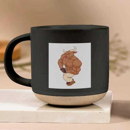 Brown Illustrated Bull Gym Lover Pottery Mugs