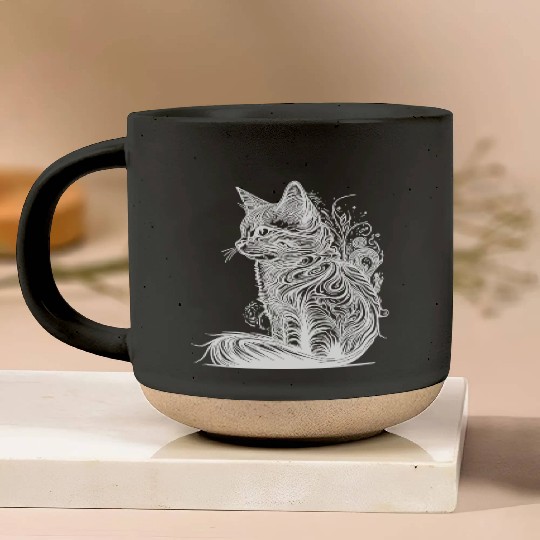 Tattoo Lines Cat In Wild Nature Style Pottery Mugs