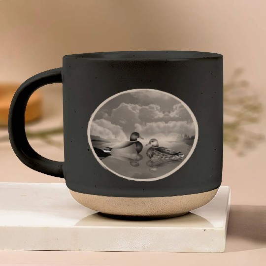 Duck couple in duck pond in nostalgic sepia Pottery Mugs