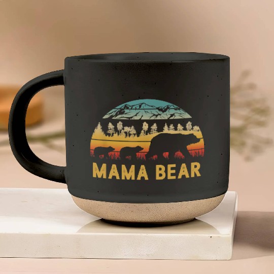 Mama Bear with 2 Cubs Retro Mountains Mother's day Pottery Mugs