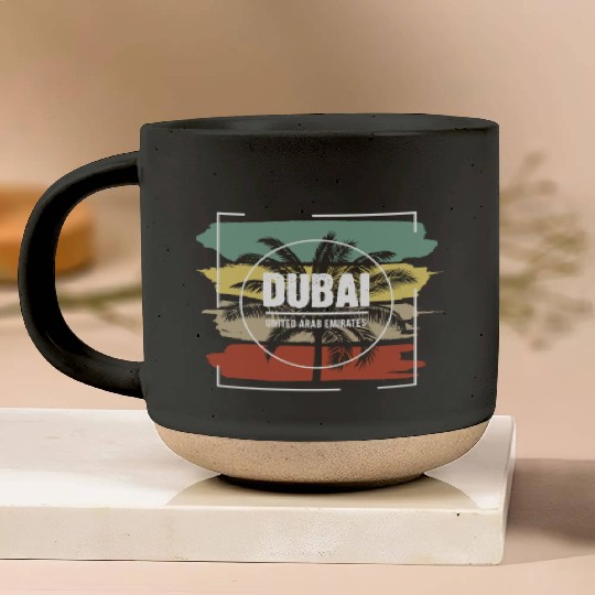 Dubai United Arab Emirates Artistic Palm Tree Pottery Mugs