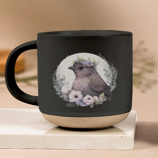 Cute Finch Bird Flower Crown Pet Birds Pottery Mugs