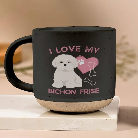 Cute puppy Bichon Frise Valentines Dog lover dogs Pottery Mugs