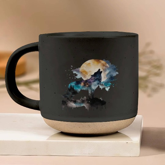 Mountain Wolf Multicolor Watercolor Portrait Pottery Mugs