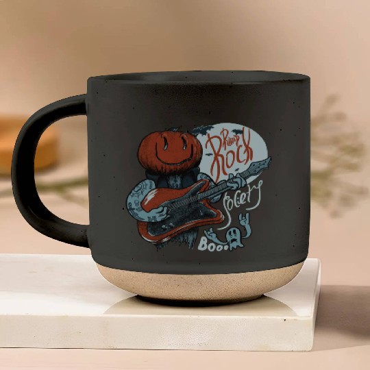 Pump Rock Society Halloween Pumpkin Playing Guitar Pottery Mugs