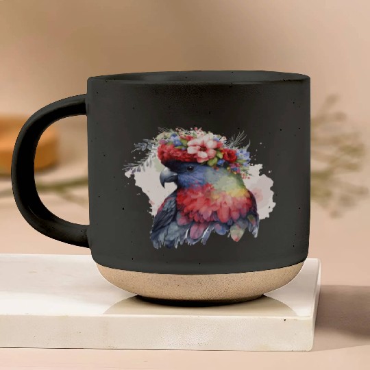Watercolor Lorykeet Parrot Red Lory Bird Flower Cr Pottery Mugs