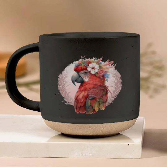 Red Scarlet Macaw Flower Crown Parrot Watercolor B Pottery Mugs