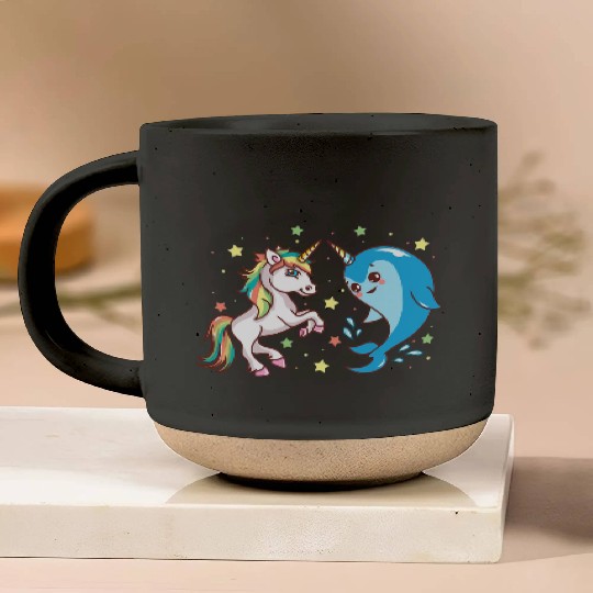 Cute Funny Horned Narwhal And Unicorn Friends Pottery Mugs