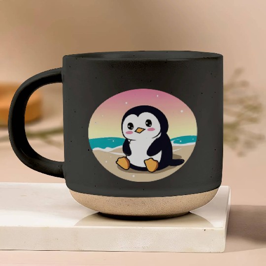 Beach penguin at sunset Pottery Mugs