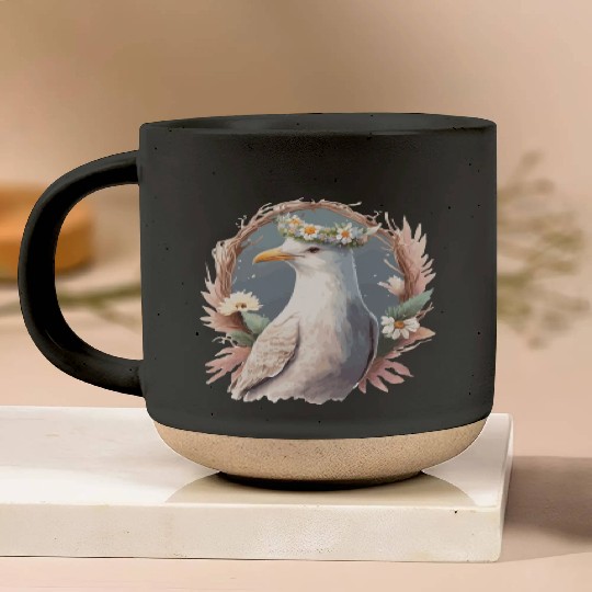 Seagull Bird Flower Crown Floral Seabirds Pottery Mugs