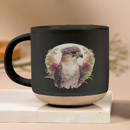 Watercolor Falcon Birds Of Prey Flower Crown Flora Pottery Mugs
