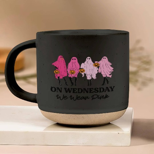 Breast Cancer On Wednesday We Wear Pink Halloween Pottery Mugs