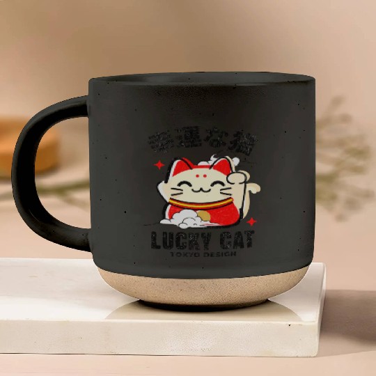 Lucky Cat Tokyo Desing Japanese Writing Pottery Mugs