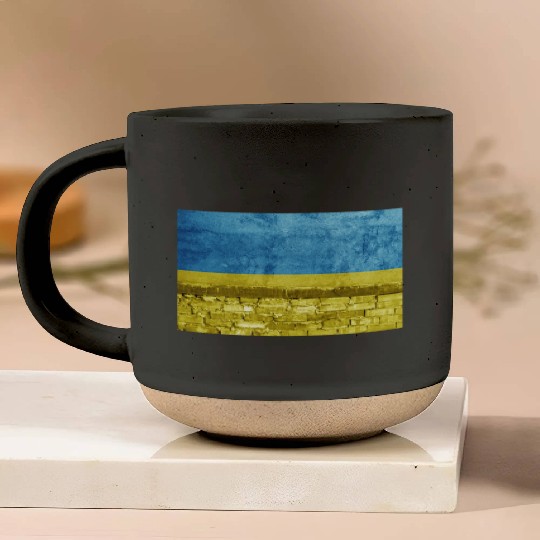 Brick wall with Ukraine flag Pottery Mugs