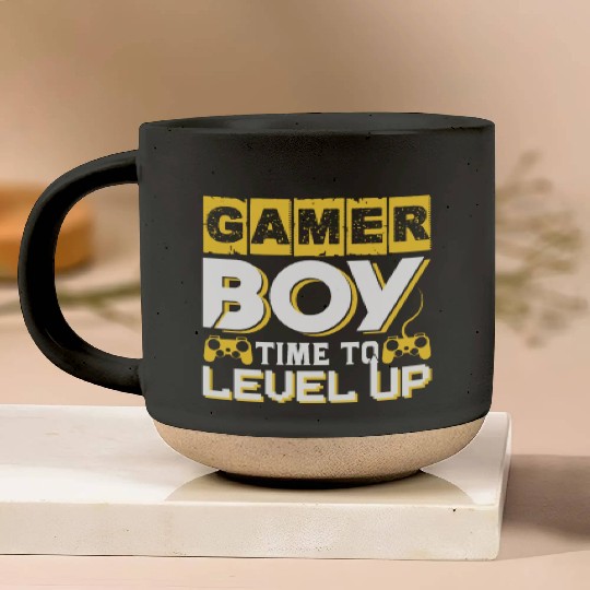 Gamer boy time to level up Pottery Mugs