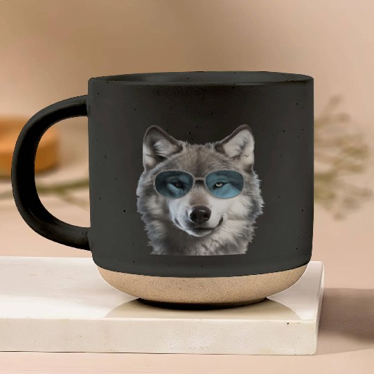 Grey Wolf Wearing Blue Sunglasses Wildlife Animal Pottery Mugs
