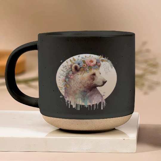 Brown Bear Watercolor Grizzly Bear Flower Crown Wi Pottery Mugs