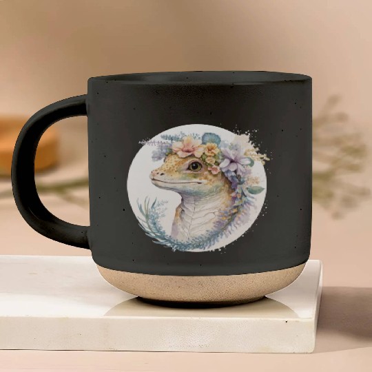 Watercolor Gecko Reptile Flower Crown Floral Amphi Pottery Mugs