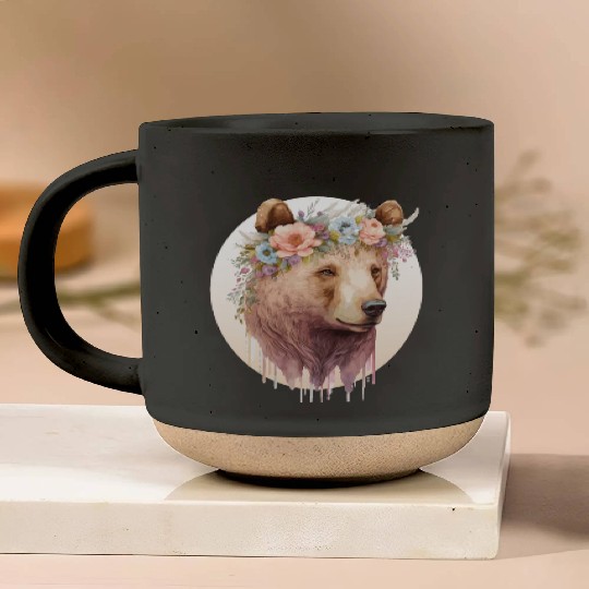 Watercolor Brown Bear Grizzly Flower Crown Wild An Pottery Mugs
