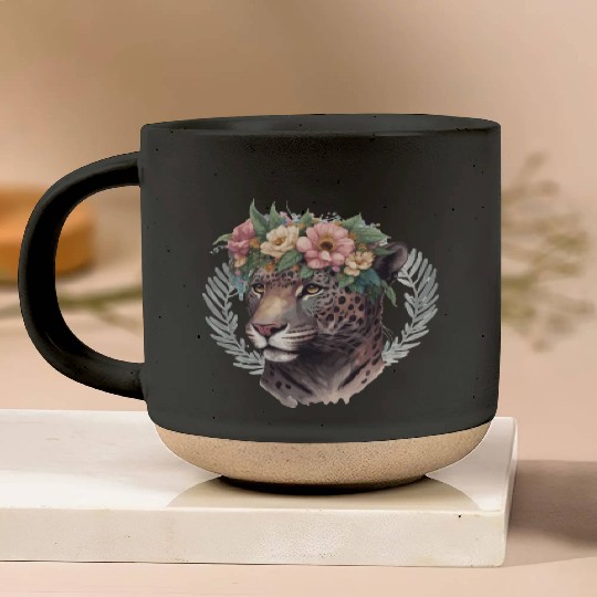 Watercolor Jaguar Flower Crown Wild Cat Lover Pottery Mugs