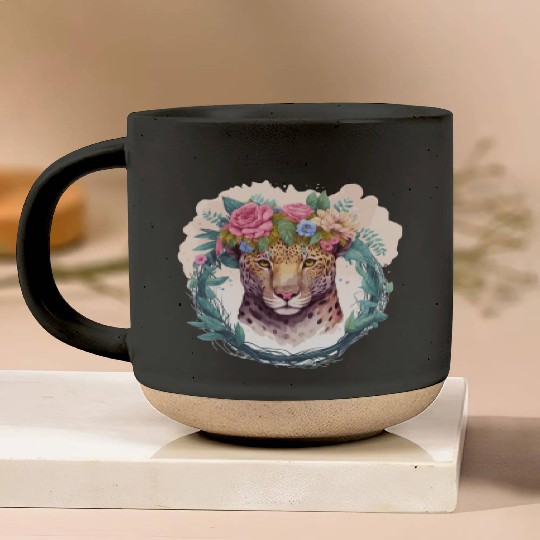 Jaguar Flower Crown Floral Watercolor Pottery Mugs