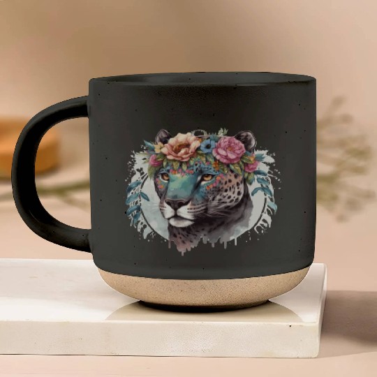 Cute Jaguar Flower Crown Africa Safari Animal Love Pottery Mugs