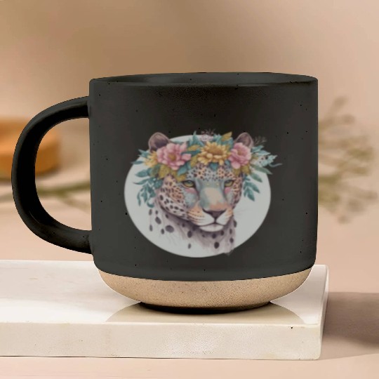 Floral Jaguar Flower Crown Watercolor Animal Pottery Mugs