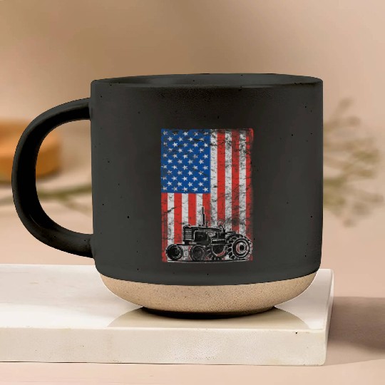 American Flag Farm Patriotic Farming Tractors Pottery Mugs