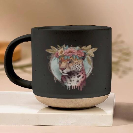 Flower Crown Jaguar Floral Animal Lovers Pottery Mugs
