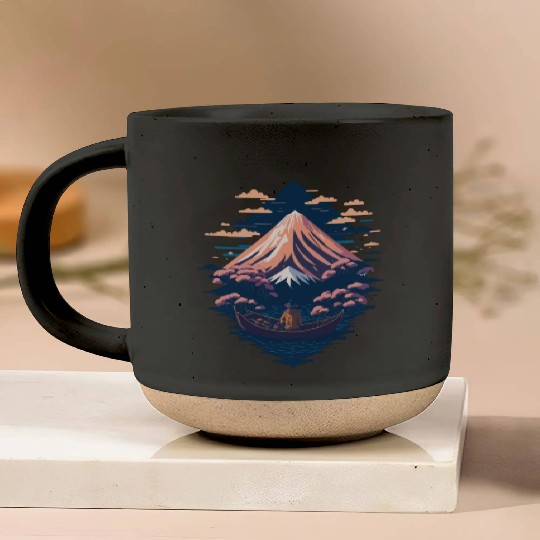 Serene Mount Fuji Sunset Peaceful River Scenery Pottery Mugs