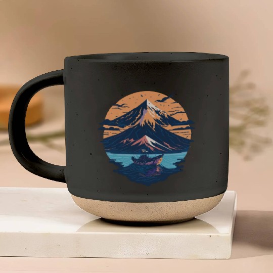 Serene Mount Fuji Sunset Peaceful River Scenery Pottery Mugs