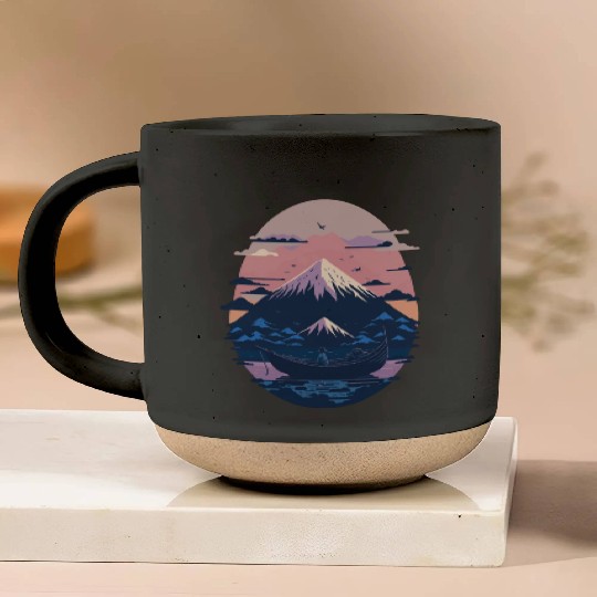 Serene Mount Fuji Sunset Peaceful River Scenery Pottery Mugs